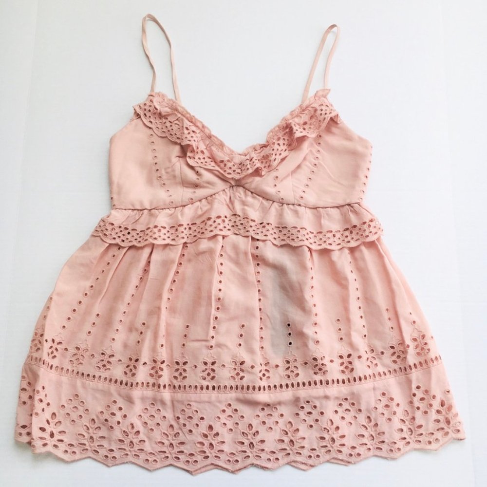 NWT BCBGMaxAzria Pink Eyelet Flutter Camisole XXS